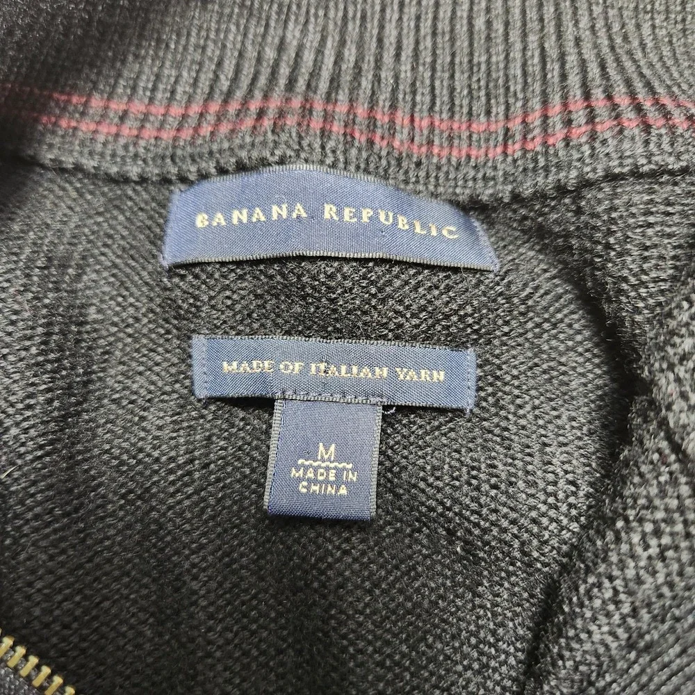 Banana Republic Combat Sweater Men Medium Wool Blend‎ Epaulets Cammando Black